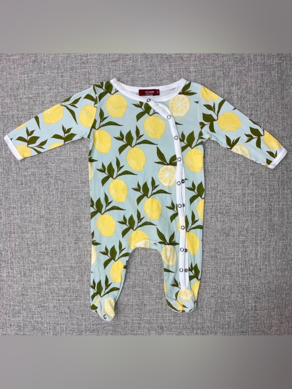 Milkbarn Yellow Lemon Print Footie Pajamas